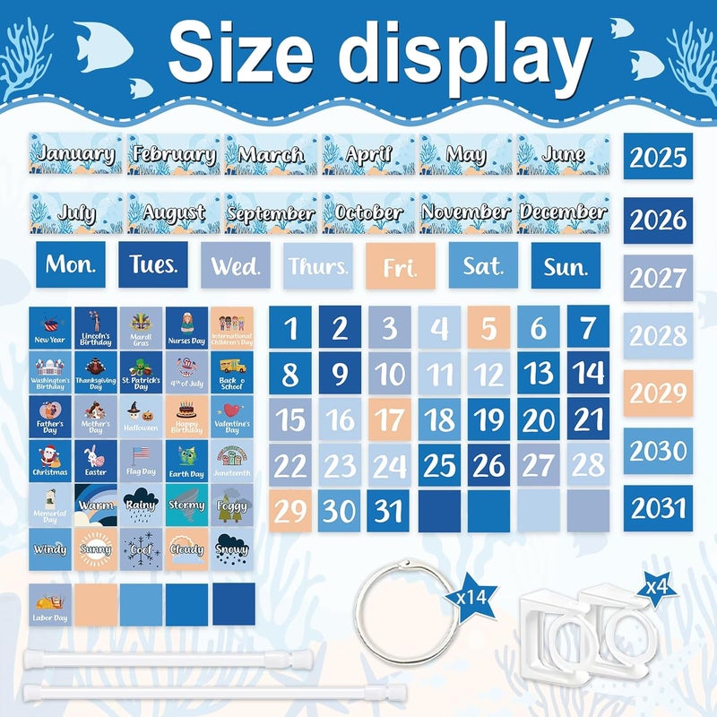 EggSun 96 Cards Classroom Bulletin Board Decorations Set for Teachers,Flip Calendar with Holder for Classroom,Adjustable Calendar,Preschool Elementary Home Decor Supplies（Ocean Sea） - Image 2